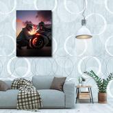 SUNSET Motorcycle Rider Canvas Frames Wall Art